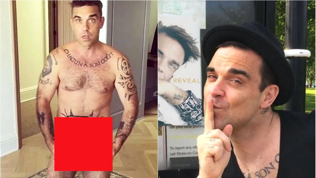 Robbie Williams a pozat aproape gol la 43 de ani! Si-a acoperit barbatia cu o... Asa ceva!