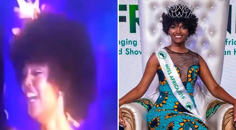 Parul castigatoarei Miss Africa a luat foc pe scena! Tanara a trecut prin clipe horror chiar in cel mai important moment al vietii ei VIDEO