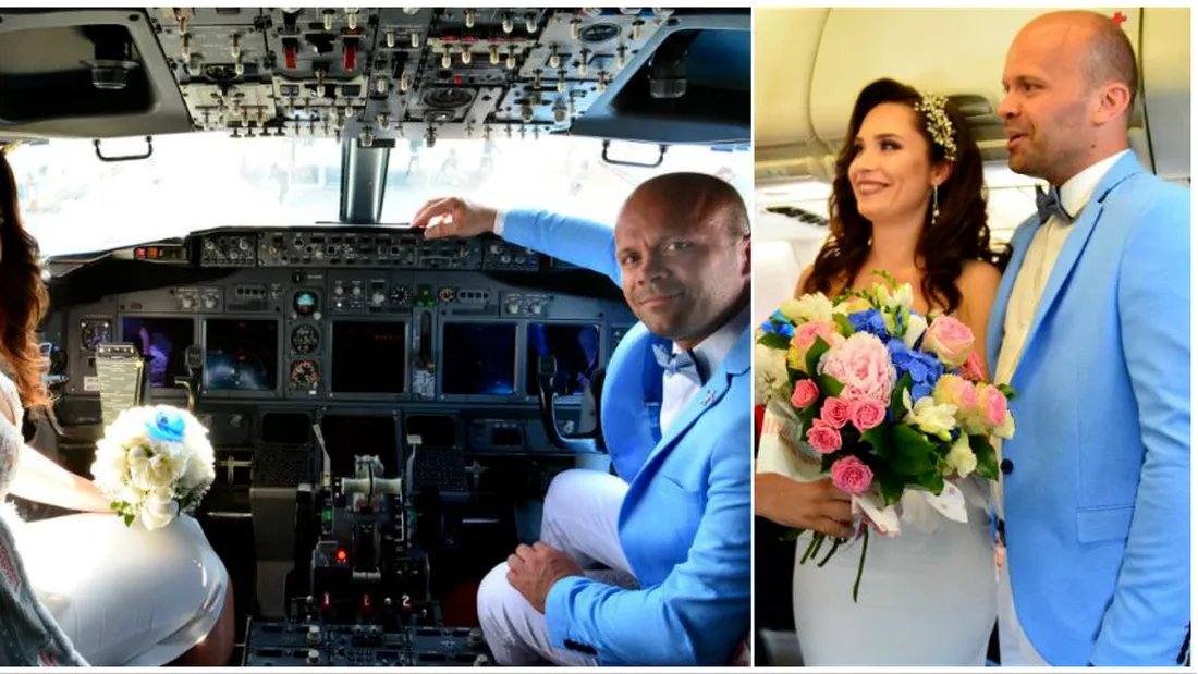 Nunta in avion! Un pilot din Iasi s-a insurat cu iubita lui chiar la bordul unei nave pe care a condus-o de sute de ori. Imaginile sunt geniale