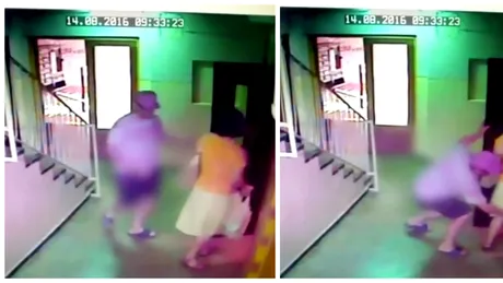 Terifiant: noi imagini cu Eugen Stan, in timp ce ataca o femeie! A fost filmat cand se napusteste asupra victimei pe scara unui bloc
