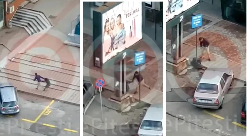 Imagini infioratoare! O tanara din Pitesti este mutilata in bataie ziua in amiaza mare in centrul orasului! Urla in timp ce este tarata de par si nimeni nu intervine! VIDEO