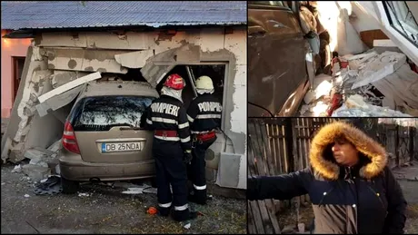 Accident bizar pe străzile din România! O şoferiţă a intrat cu un autoturism de lux într-o casă. A ajuns în pat!
