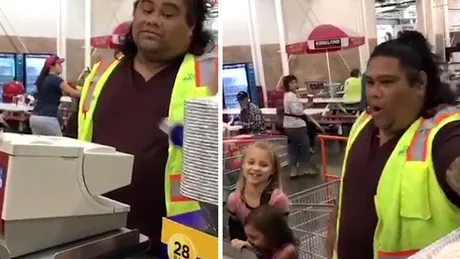 Aceste doua fetite au luat-o razna cand au vazut cu cine seamana acest angajat dintr-un supermarket! Totul a fost filmat de mama lor VIDEO