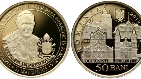BNR a lansat doua monede dedicate vizitei Papei Francisc in Romania! Una dintre ele este de aur si are o valoare nominala de 500 LEI!