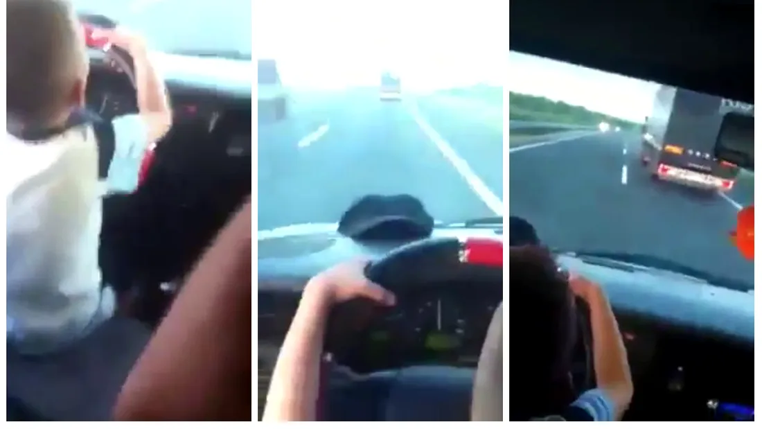 Copil la volan, pe autostrada! Tatal l-a lasat singur pe scaun, intra in depasire si... Imagini VIDEO socante