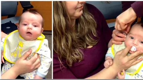 Imaginile astea sunt extraordinare! Bebelusul asta nascut surd isi aude pentru prima data mama! Reactia lor e emotionanta VIDEO
