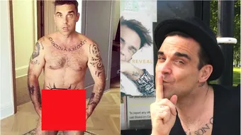 Robbie Williams a pozat aproape gol la 43 de ani! Si-a acoperit barbatia cu o… Asa ceva!