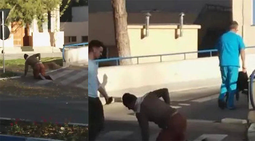 VIDEO | In Calarasi, un pacient s-a tarat pe asfalt langa un infirmier