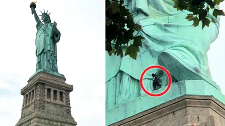 Femeia s-a catarat pe Statuia Libertatii si a amenintat ca se omoara. Ce s-a intamplat cu ea in doar cateva minute. VIDEO socant