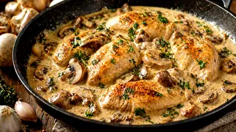 Rețetă de pui cu ciuperci în sos cremos. Preparatul rapid și delicios care merge perfect la prânz sau cină