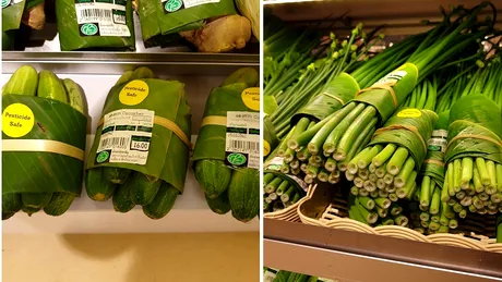 Locul din lume in care plasticul a fost inlocuit cu frunze de banana! Supermarketurile isi expun asa marfa. E genial!