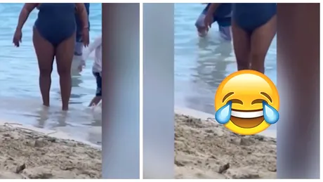 Cea mai penibila imagine de la mare! Cum a intrat aceasta femeie in apa. Toata plaja a ras de ea! VIDEO