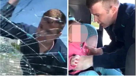 Tatal salbatic a spart parbrizul masinii in care sotia si fetita lor se aflau. Femeia incerca sa scape de el pentru ca e violent! VIDEO
