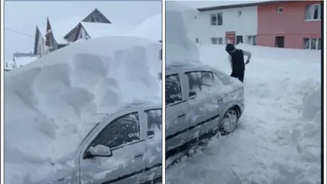 Statiunea din Romania unde zapada are peste 3 metri pe alocuri! Masini ingropate total sub zapada din cauza viscolului! VIDEO