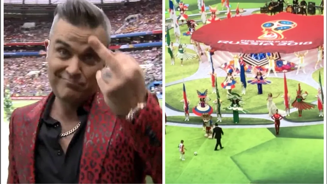 Robbie Williams le-a aratat degetul mijlociu rusilor in direct la ceremonia de deschidere a Campionatului Mondial de Fotbal! Imaginile fac inconjurul lumii VIDEO