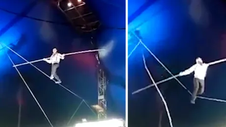 Momente horror in timpul unui show de acrobatie! A facut un pas gresit si s-a prabusit in gol chiar sub privirile disperate ale spectatorilor VIDEO